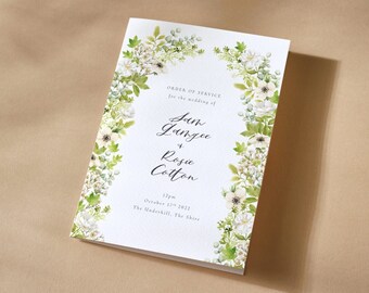 Printable Floral Arch Wedding Order of Service Booklet with Bright Greens - English Garden