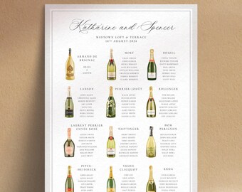 Printable Watercolour Champagne Bottle Table Plan for Wedding  - Champagne