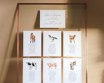 Printable Watercolour Farm Animal Table Plan Cards for Wedding - Pasture