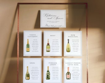 Printable Watercolour Champagne Bottle Table Plan Cards for Wedding - Champagne