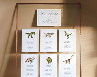 Printable Watercolour Dinosaur Table Plan Cards for Wedding  - Dinosaurs