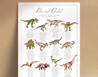 Printable Watercolour Dinosaur Table Plan for Wedding - Dinosaurs