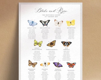 Printable Watercolour Butterfly Table Plan for Wedding - Butterflies