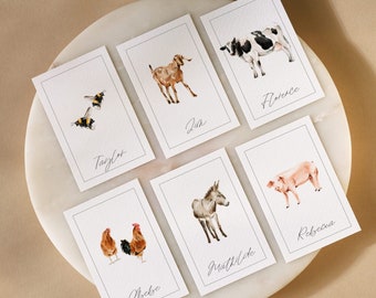 Printable Watercolour Farm Animal Place Cards or Escort Cards for Wedding or Party - Pasture