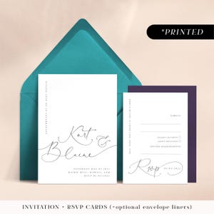 Minimal modern wedding invitations, typographic printed invites, classic monochrome invitation and rsvp cards