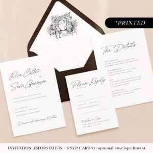 Minimal rustic wedding invitations, hand-written style printed invites, monochrome invitation, information and rsvp cards