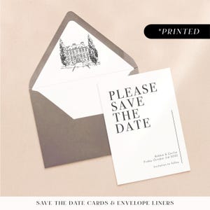 Minimal modern wedding save the date cards, bold typographic printed save the dates, simple monochrome save our date cards