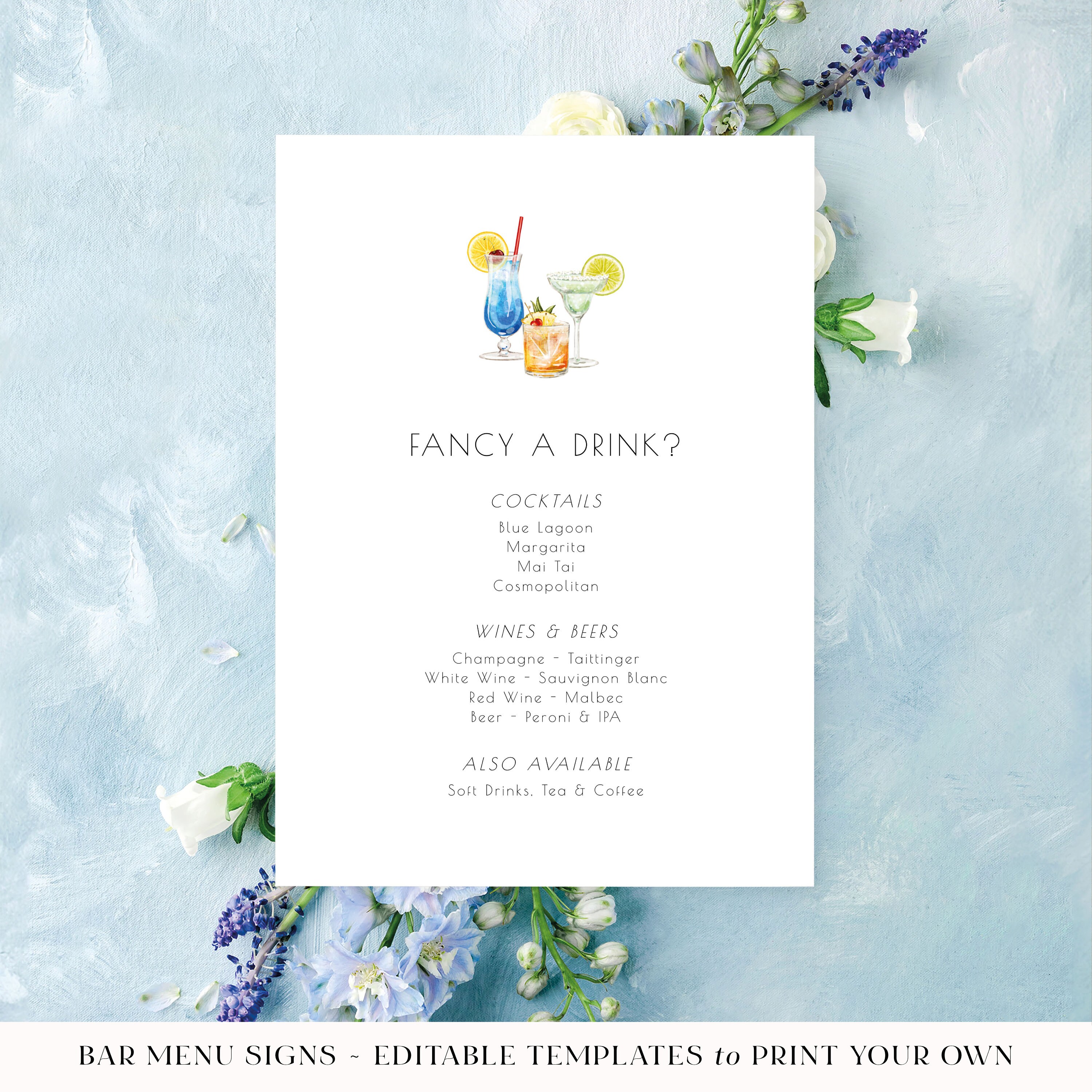 Editable Wedding Bar Menu Template. Instant Download. Printable Drinks ...