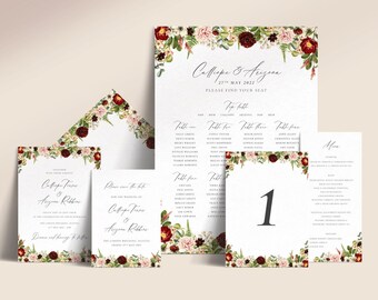 Printable Dusky Pink and Burgundy Wedding Stationery - Woodland Mega Bundle