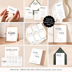 Minimal wedding stationery printable PDFs, professionally designed bold & cursive font wedding cards, rustic monochrome, print your own file