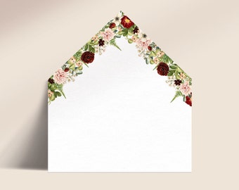 Printable Floral Burgundy and Pink Wedding Envelope Liner - Woodland