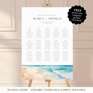 Editable Wedding Table Plan Sign. Seating Chart Board. Instant Printable Download. Minimal Modern Boho Beach Wedding. TID09