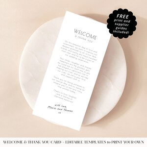 Editable Wedding Welcome and Thank You Card Template. Instant Digital Download. Printable Thank You. Welcome Note Napkin Card. TANG07 DTAN08