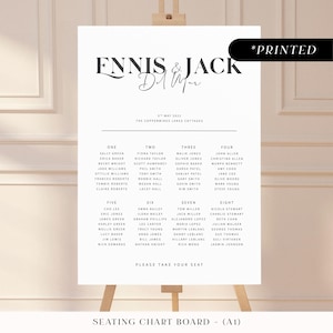 Minimal large seating chart sign, bold and cursive font printed table plan board text only, rustic monochrome wedding seating plan cards