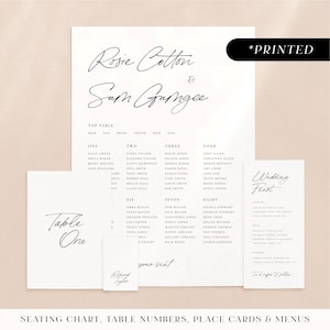 Minimal rustic wedding reception stationery, hand-written style printed day-of stationery, monochrome wedding reception card set