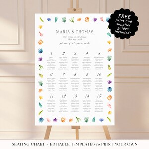 Editable Wedding Table Plan Sign. Underwater Seating Chart. Instant Digital Download Printable. Colourful Coral Reef Theme. COR05