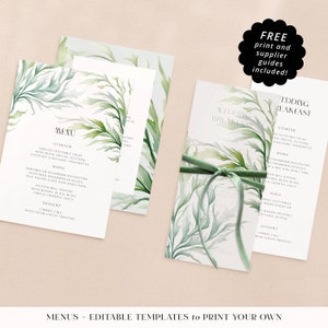 Editable Wedding Menu Templates. Instant Digital Downloads. Printable Menu Cards. Ocean Waves/Beach Wedding Menus. SEAB04