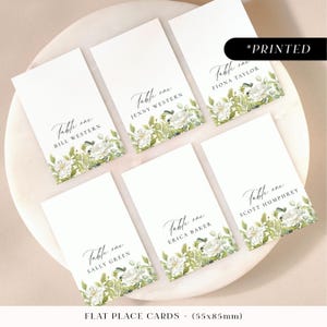 Tarjetas de lugar para bodas con eucalipto verde, tarjetas de nombre para invitados con impresión profesional de follaje botánico, tarjetas de lugar para jardín rústico planas o dobladas