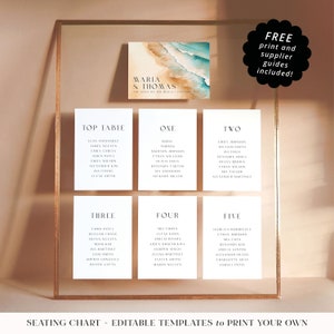 Editable Wedding Table Plan Cards. Small Seating Chart Cards. Instant Printable Download. Minimal Modern Boho Beach Wedding. TID09