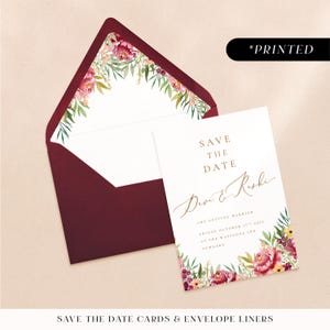 Mariage automne bourgogne, réservez des dates avec des pivoines, imprimé automnal réservez les dates, mariage floral bordeaux réservez nos cartes de date