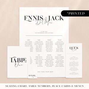 Minimal wedding invitations, bold and cursive font printed day-of stationery, rustic monochrome wedding reception cards