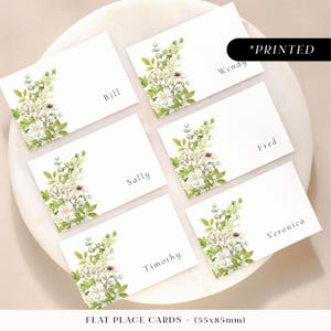 Marque-places de mariage arche florale verte, cartes de visite imprimées arche florale, marque-places plats ou pliés au feuillage botanique luxuriant