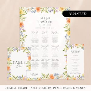 Pastel flowers wedding reception stationery, romantic vintage floral printed day-of stationery, soft pastel wildflower reception card set