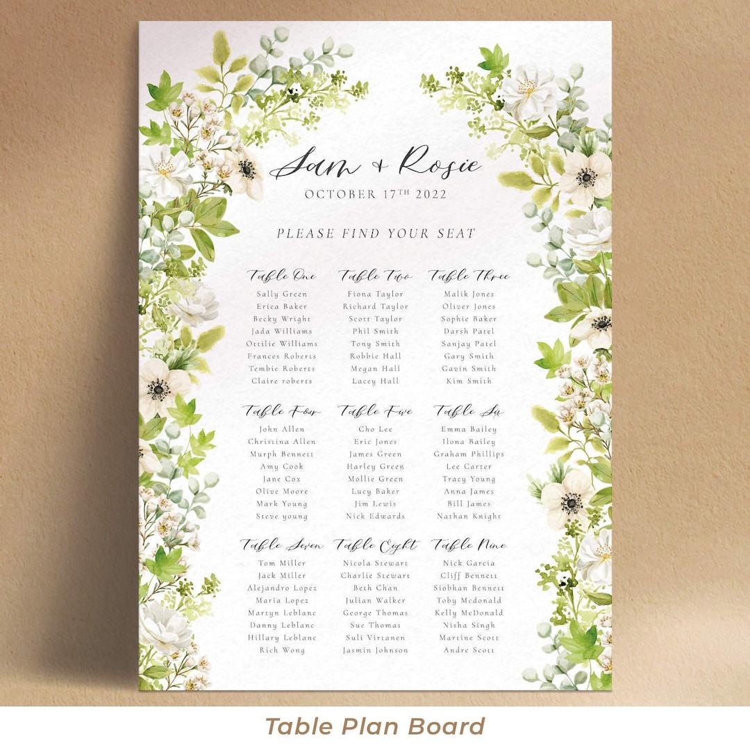 Printable Floral Arch Wedding Table Plan Board With Bright Etsy