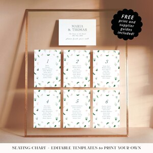 Editable Wedding Table Plan Cards. Small Seating Chart Cards. Instant Printable Download. White and Green Coral Beach Wedding. TANG07