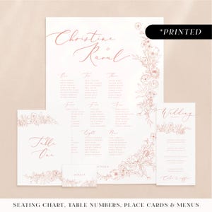 Blush pink wedding reception stationery, printed day-of stationery + romantic vintage florals, minimal soft pink wedding reception card set