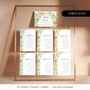 Grande enseigne de plan de table en arc de fleur verte, panneau de plan de table imprimé en arc floral, cartes de plan de table de mariage feuillage botanique luxuriant