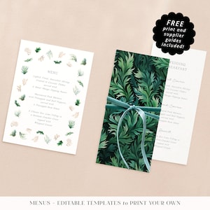 Editable Wedding Menu Templates. Instant Digital Downloads. Printable Menu Cards. Ocean Waves/Beach Wedding Menus. DTAN08