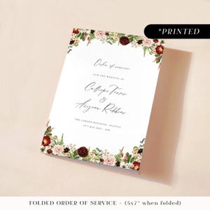 Programme de cérémonie de mariage d'automne en Bourgogne, livret d'ordres de services imprimé fleurs automnales, cartes d'itinéraire de mariage fleurs de mauvaise humeur avec fougères