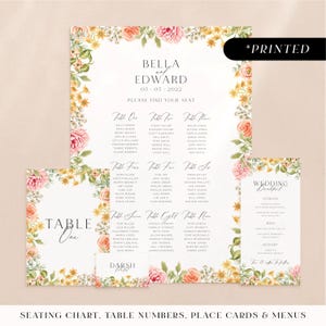 Blush pink flowers wedding invitations, romantic vintage floral printed day-of stationery, soft pastel wildflower wedding reception cards