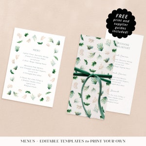 Editable Wedding Menu Templates. Instant Digital Downloads. Printable Menu Cards. Ocean Waves/Beach Wedding Menus. TANG07