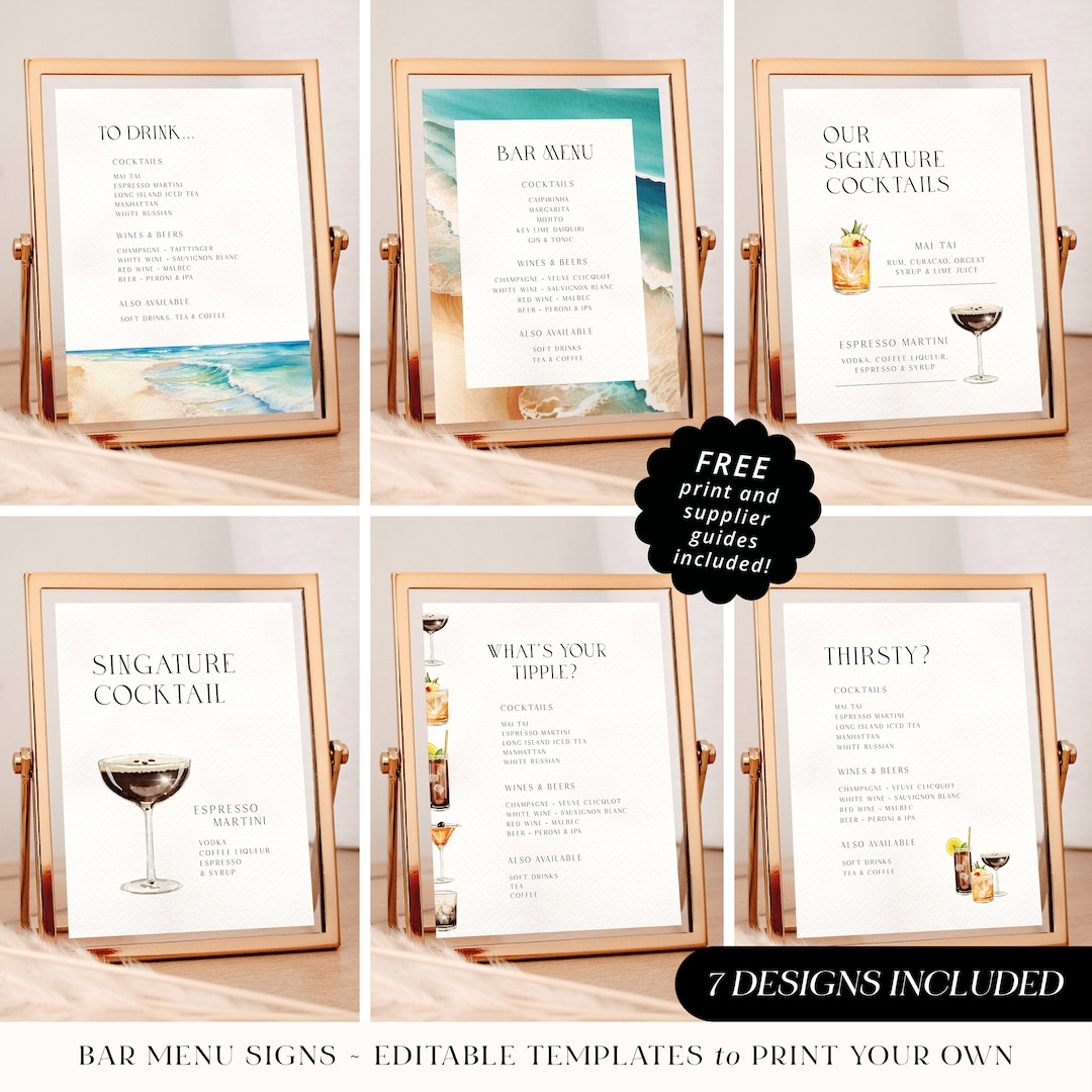 Editable Wedding Bar Menu Template. Instant Download. Printable Drinks ...