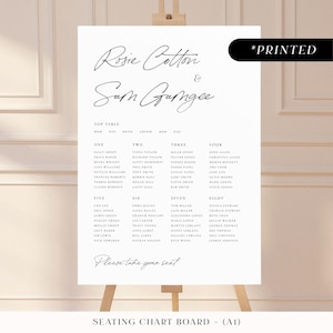 Minimalistisch rustiek groot bord met tafelplattegrond in handgeschreven stijl, bedrukt tafelbord, monochrome plattegrondkaarten voor bruiloften
