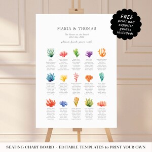 Editable Wedding Table Plan Sign. Underwater Seating Chart. Instant Digital Download Printable. Colourful Coral Reef Theme. COR05