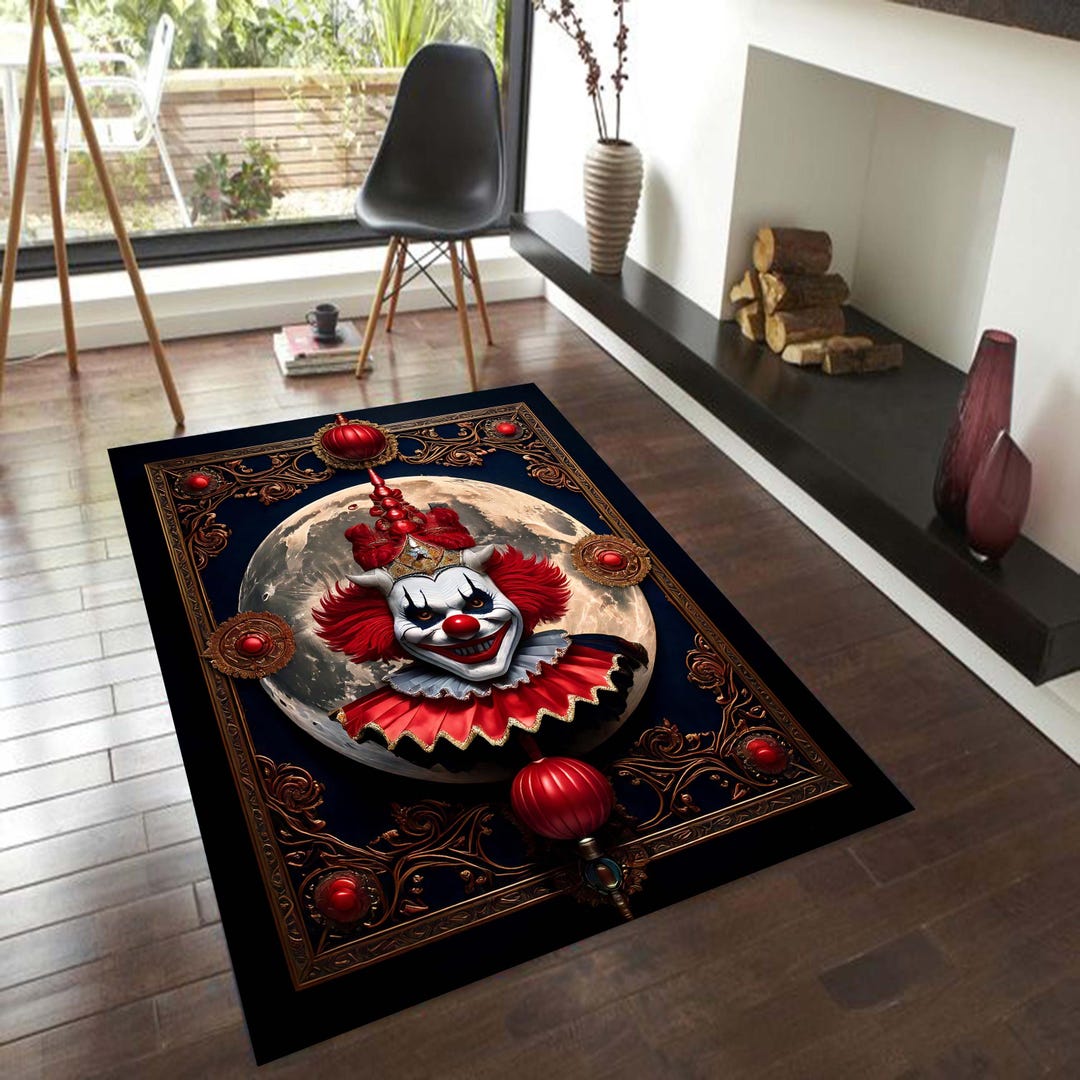 Gothic Clown Rug, Horror Clowncore Carpet, Spooky Halloween Circus ...