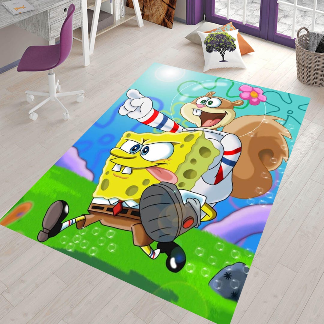 Spongebob Window Rug Spongebob Kids Room Rug: Colorful Cartoon Nursery Decor - Etsy