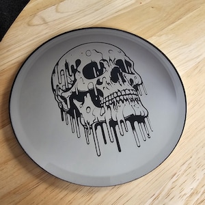 Gothic Melting Skull Mirror: Laser Engraved Halloween Decor
