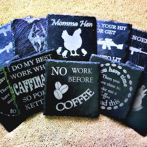 Custom Slate Coasters | Drinks Coasters Engraved With Your Own Image And Text | Peronalised Slate Coasters Sold Single And As 4 Packs