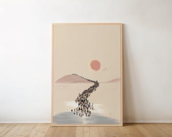 Moses Parting the Red Sea Digital Print, The Exodus Old Testament Wall Art, Biblical Miracle Scene Printable, Sketch Style