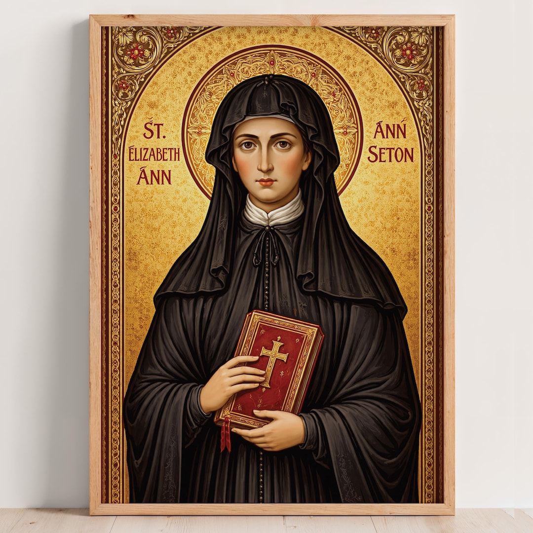 Saint Elizabeth Ann Seton Icon, Byzantine Style, Gold Background, Veil ...