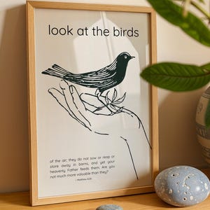 Look at the Birds of the Air Boho Wall Art Verse Matthew 6 26 Consider the Lilies Neutral Bible Quote Christian Decor Print