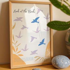 Look at the Birds of the Air Scandinavian Print Verse Matthew 6 26 Consider the Lilies Bible Art Jesus Words Wall Christian Decor