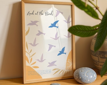 Look at the Birds of the Air Scandinavian Print Verse Matthew 6 26 Consider the Lilies Bible Art Jesus Words Wall Christian Decor