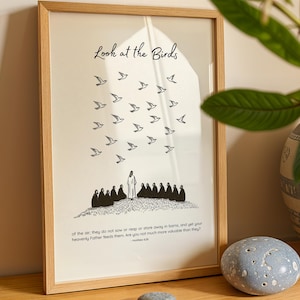 Look at the Birds of the Air Modern Typography Verse Matthew 6 26 Consider the Lilies Bible Quote Minimalist Christian Wall Art