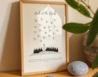 Look at the Birds of the Air Modern Typography Verse Matthew 6 26 Consider the Lilies Bible Quote Minimalist Christian Wall Art