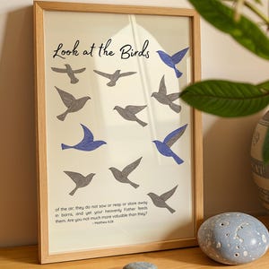 Look at the Birds of the Air Line Drawing Verse Matthew 6 26 Consider the Lilies Jesus Words Faith Wall Art Christian Sketch Print